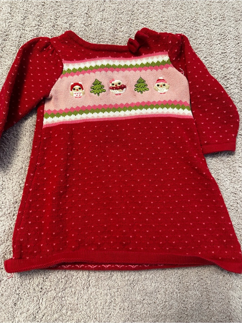 🎄 Gymboree Vintage Christmas Sweater Dress 12-18M Owls Holiday Knit Cute